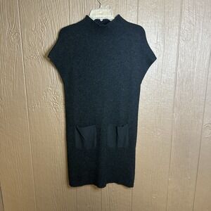 Joie Geinat Heather Charcoal Wool Cashmere Mock Neck Dress Ribbed Sweater Sz‎ S